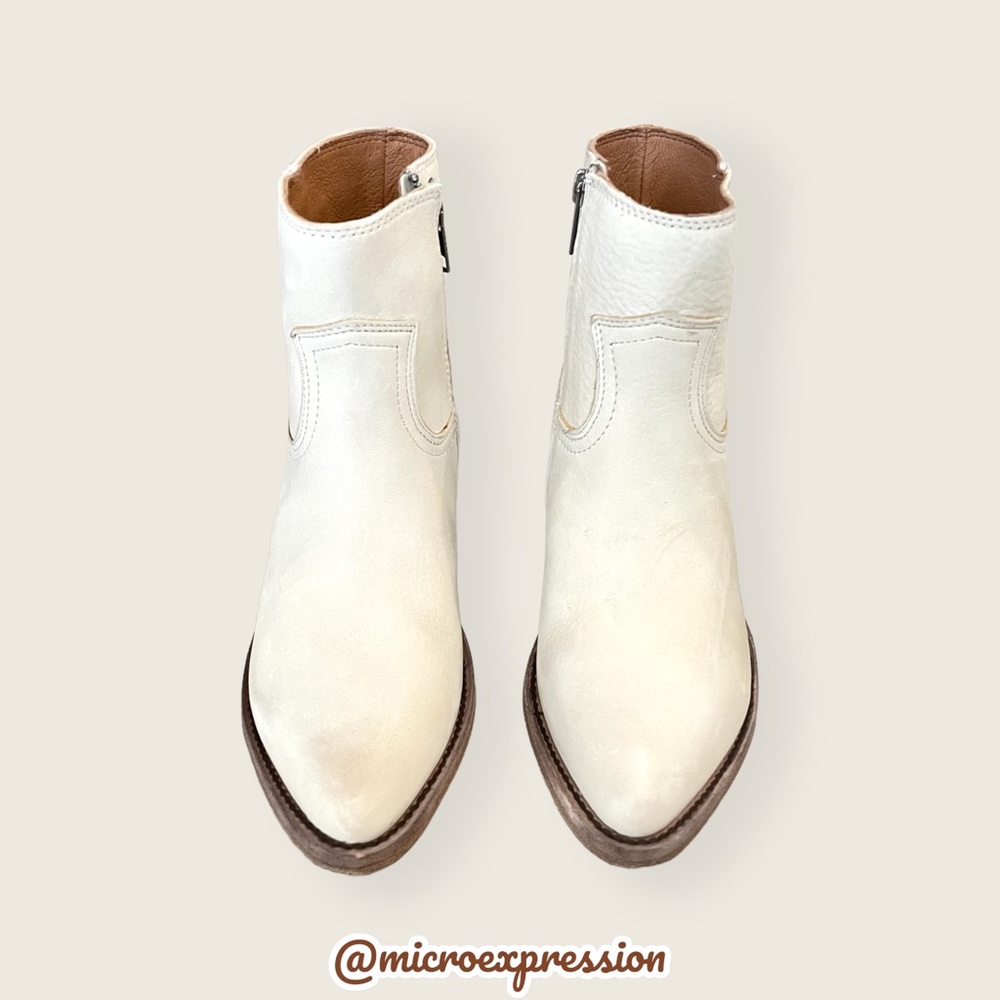 $398 Frye Billy Inside Zip Ivory White Leather Southern Cowboy Short Ankle Boot - Picture 12 of 16